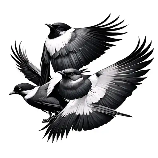 Three Birds Flying Out Of Feather