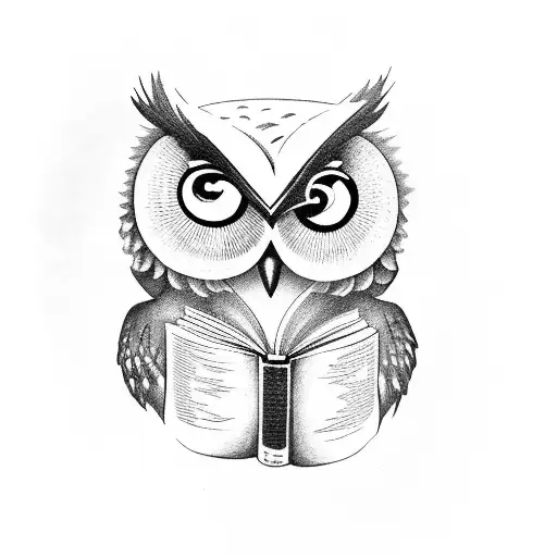 An Owl Reading A Book With A Skull As Its Bookmark