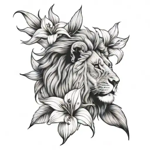 Lion And Amaryllis Flower