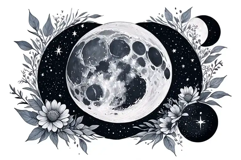 Moon Phases Floral Galaxy Filled With Stars