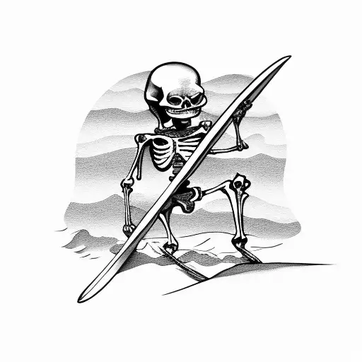 Skeleton With Surfboard