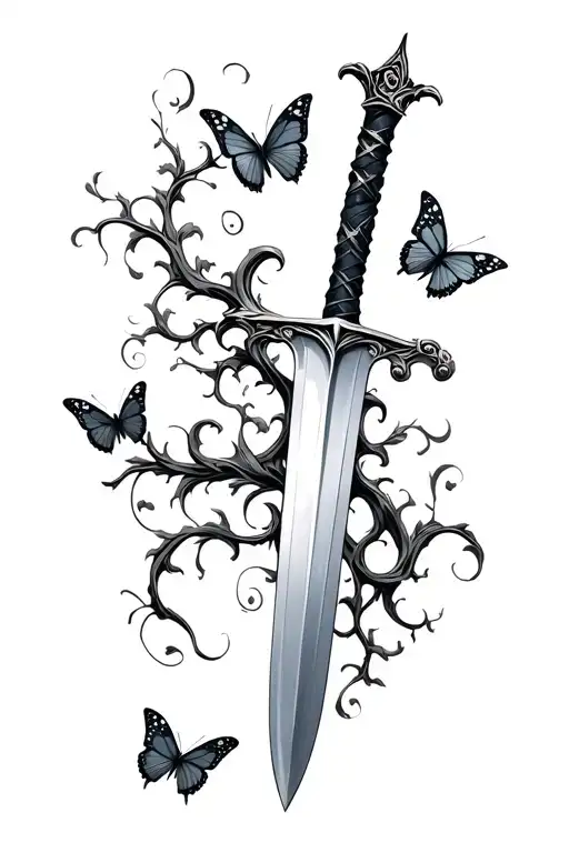 Sword With Vine And Butterflies Flying