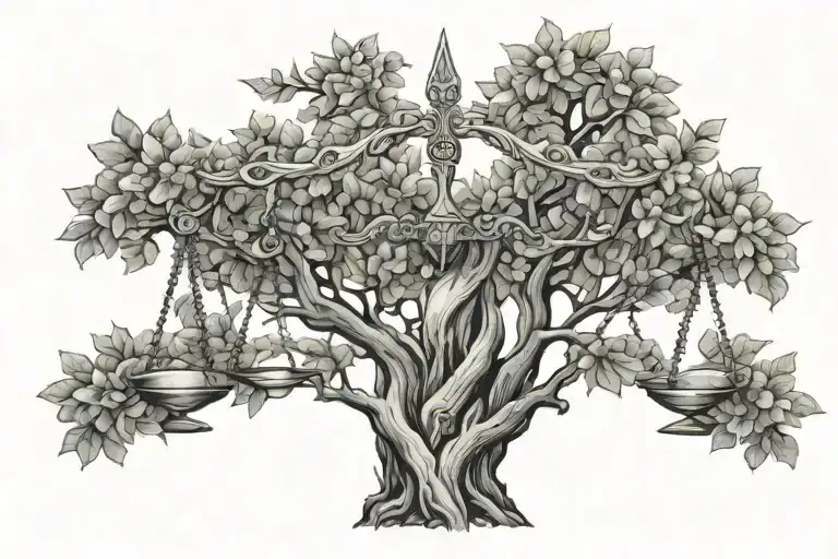 Scales Of Justice Intertwined As A Tree Growing