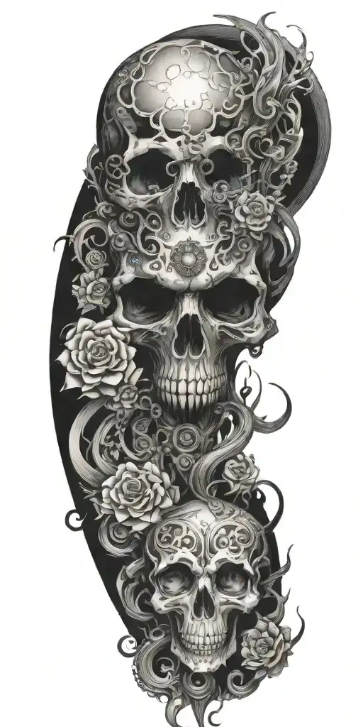 Trippy Tattoo Design Incorporating Elements Of Darkness