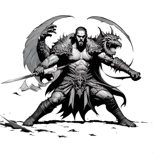 Protector Warrior Battling Demons Fighting