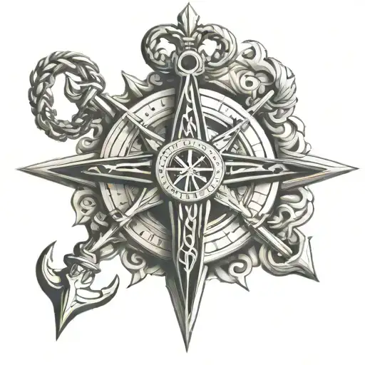 Compass Rose Anchor Zeus Cross Necklace