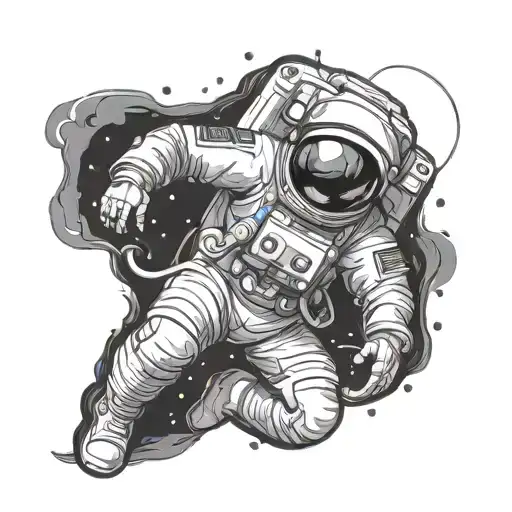 Astronaut Floating In Space Crouching Down
