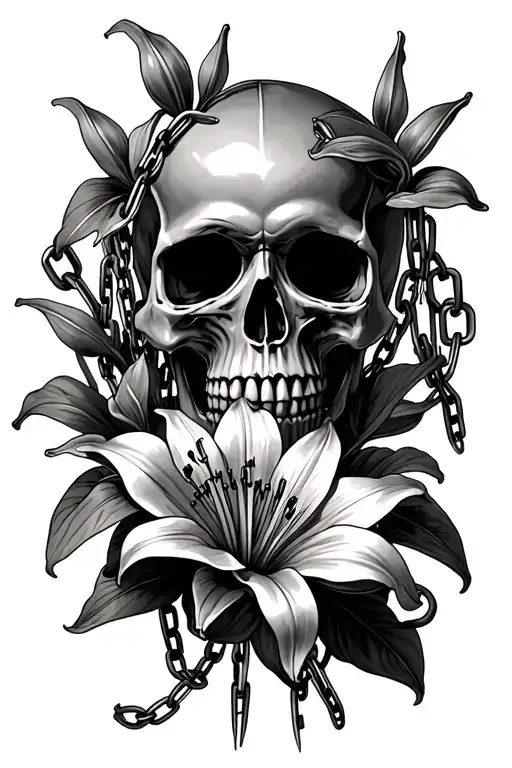 Skull And Lillies With Chains Forming