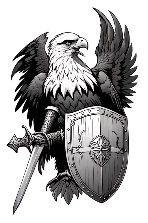 An Eagle Holding A Sword And Shield