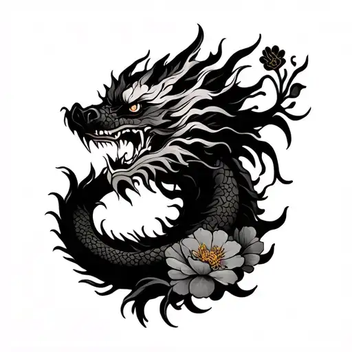 Chinese Dragon With Flowers Forearm
