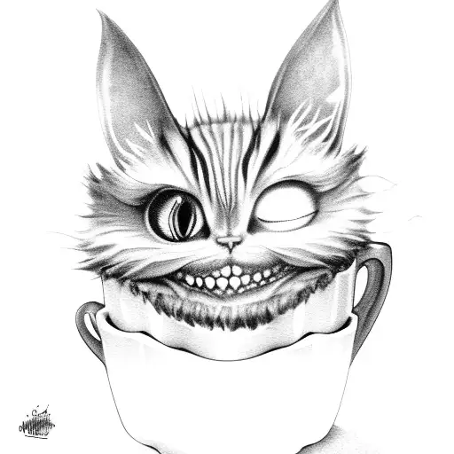 A Mischievous Cheshire Cat Perched On A Coffee Cup