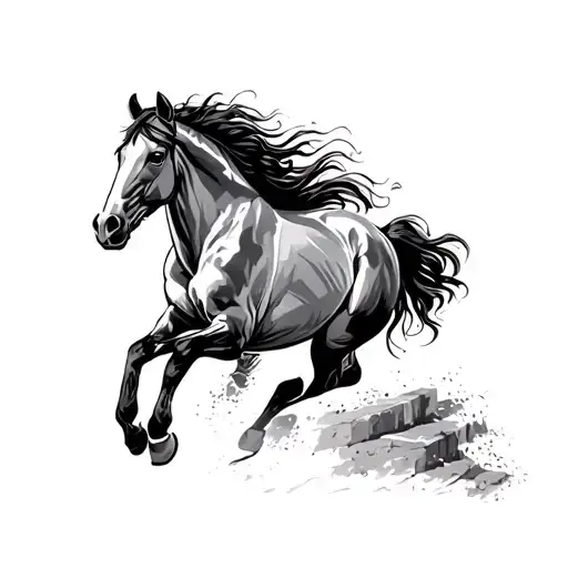 Horse Running Up Stairs Shading Black And White