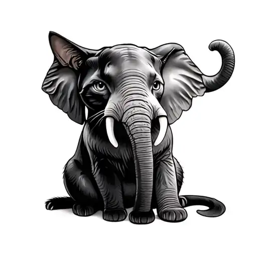 Elephant And Black Cat Sitting