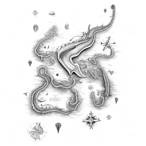 Nautical Map With Various Sea Monsters Scattered Throughout