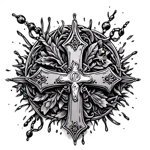 Detailed Thick Gothic Cross Adorned Rosary Surrounded