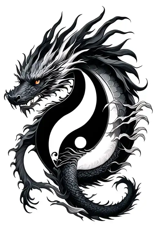 Yin Yang Two Dragon Tattoo Design Combining Elements