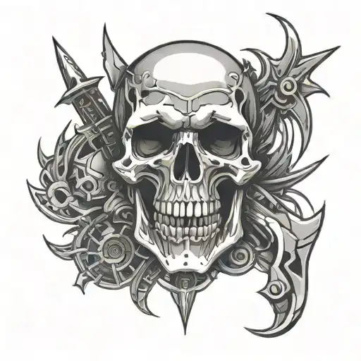 Cyberpunk Ornament Skull Pierced By A Blade