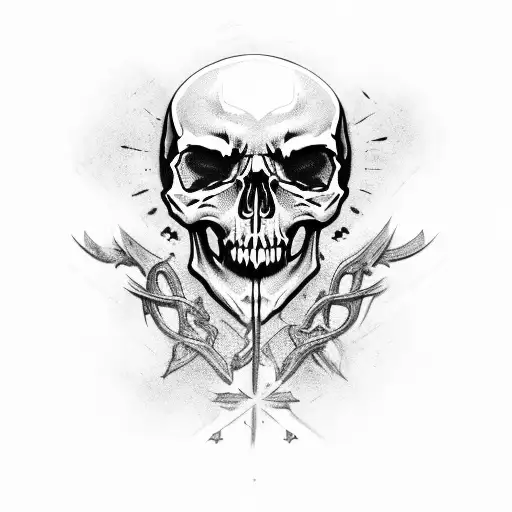 Demonic Skull With Crosses And Fire