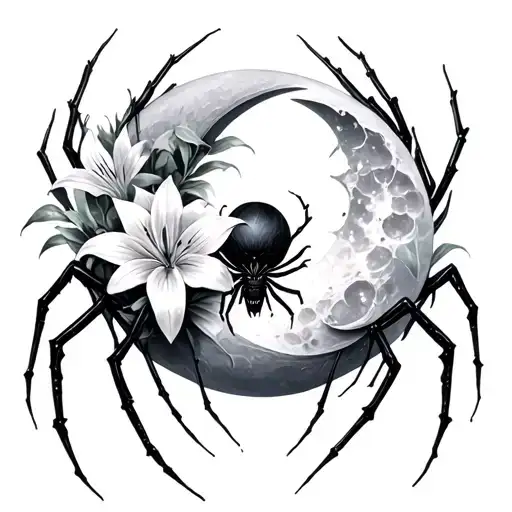 Ethereal Crescent Moon Surrounded By Spider Lillie's
