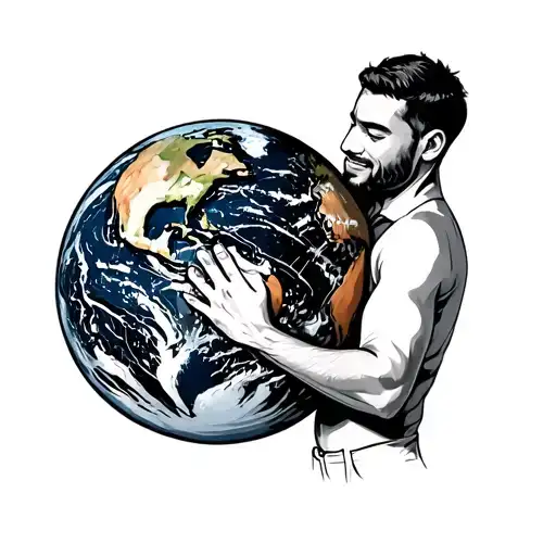 A Dad Holding The World On His Shoulders With The World Being Bigger Than The Dad