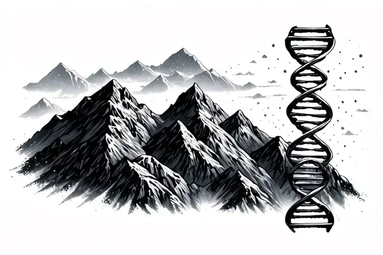 Mountain Silouette With Dna Helix Forming The Shape
