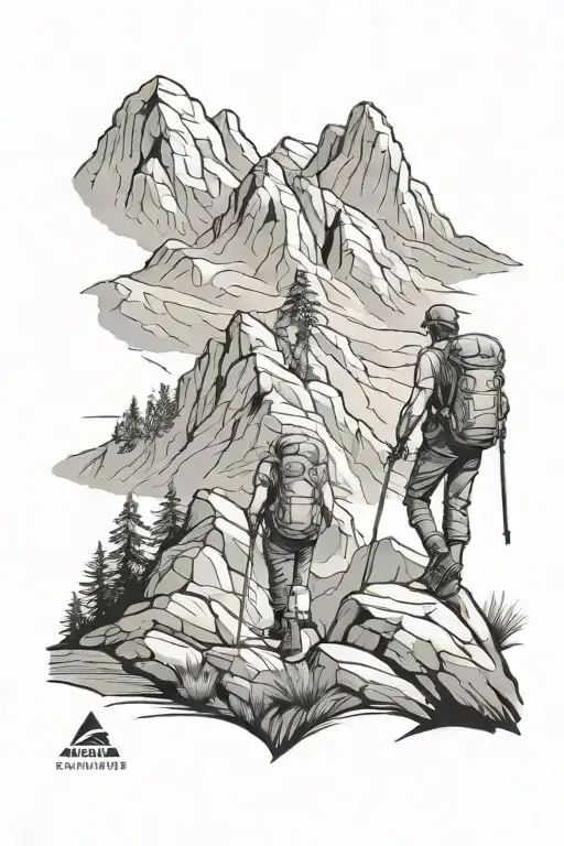 Two Hikers Hiking Up A Mountain Valley