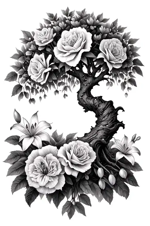 Tree Of Life With Roses Carnations And Lily Of The Vally