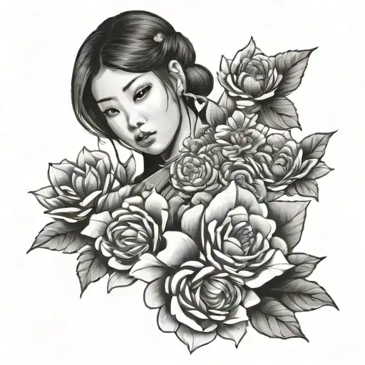 Portrait Of A Japanese Girl With Flowers