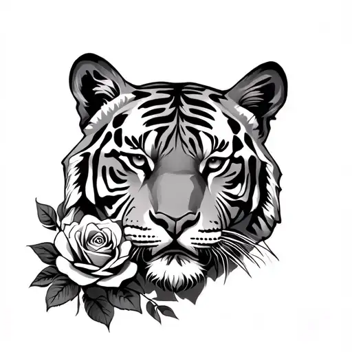 Tiger Body With Roses