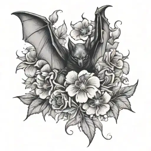Bat And Flowers
