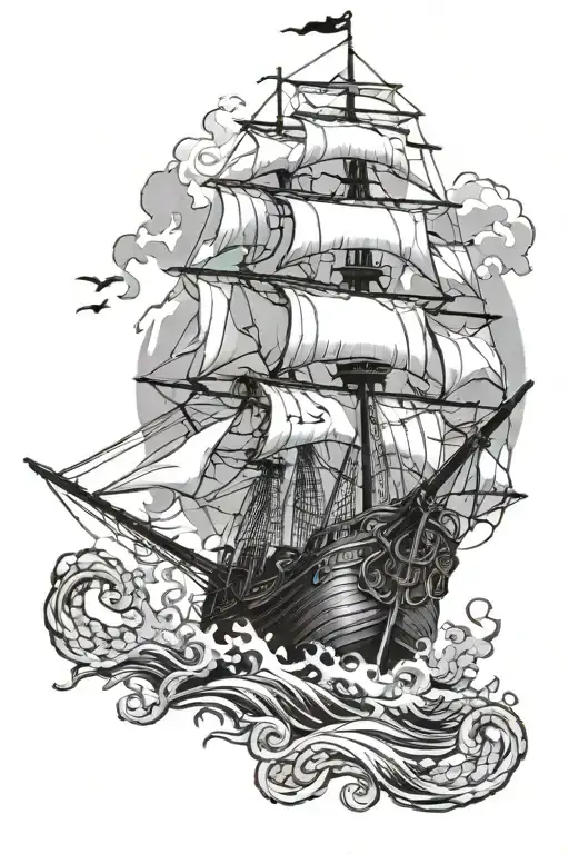 Pirate Ship And Kraken Attacking