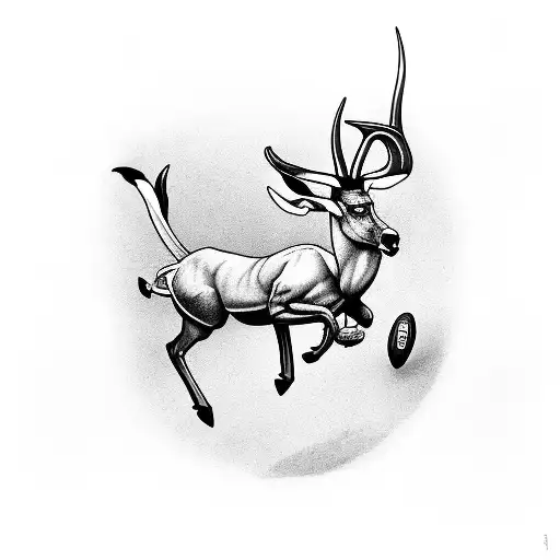 A South African Rugby Springbok Jumping With 3 Round Spots On Its Hind Quarter