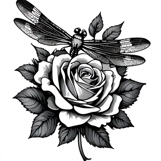 Dragonfly With Rose Wings Small Tattoo Design