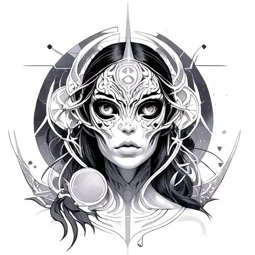 Dmt Female Entity With Symbols Incorporated Very Alien Like And Hyper Dimensional