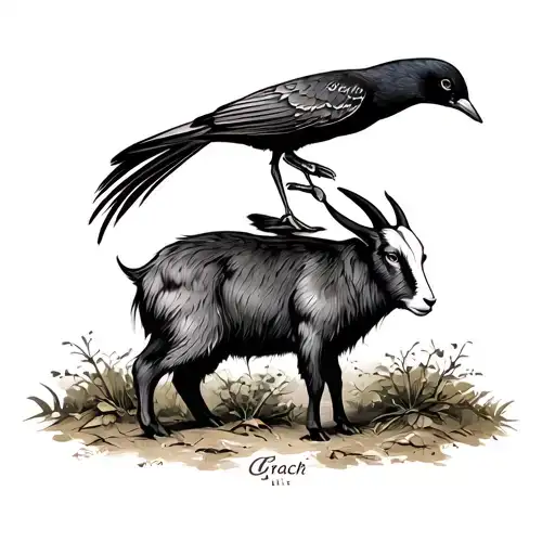 Grach Bird Pecks A Goat