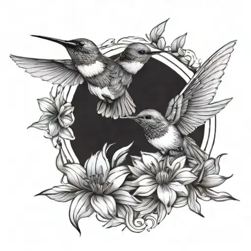 Aster And Hummingbird Flying