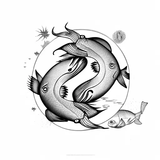 Pisces Resemblance With 2 Fishes Black And White