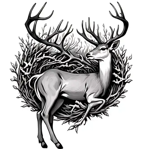 Sleeping Deer With Bones Around Him Like He Ascends