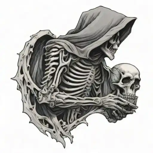 Hooded Figure Carrying A Skeleton