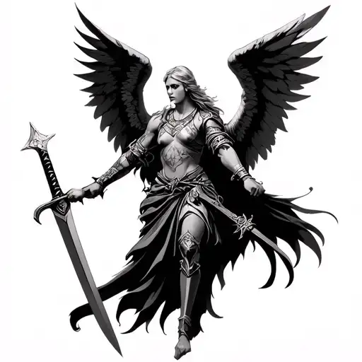 Warrior Angel Holding A Sword Facing Right Side