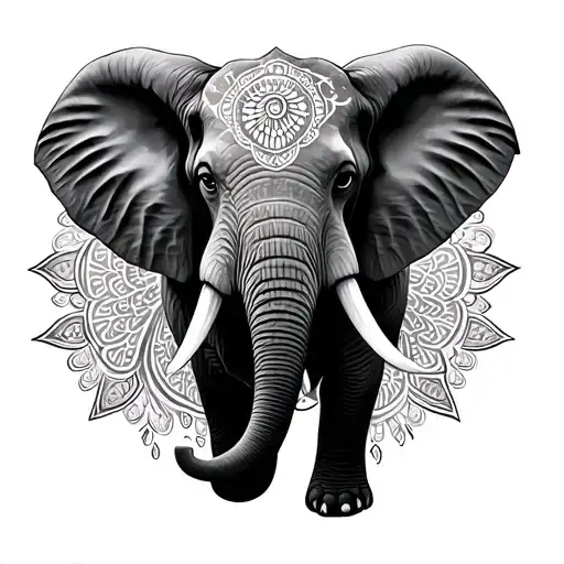 Elephant Head Facing Foward With Mandala