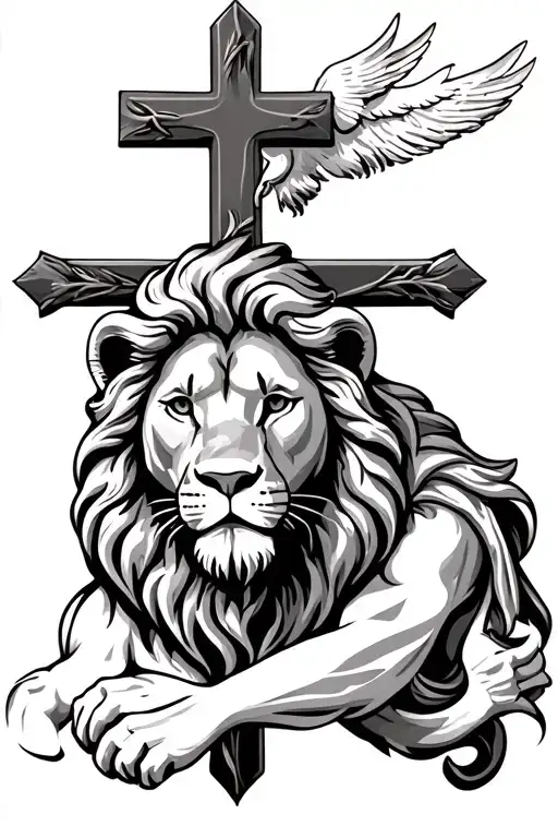 Lion And Jesus Cross