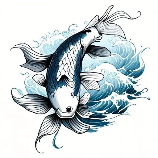 Koi Fish With Waves Crashing
