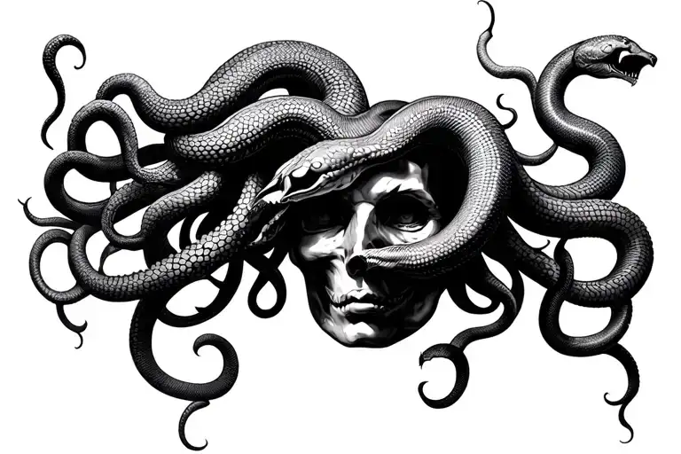 Medusa Head With Snakes Dot Work