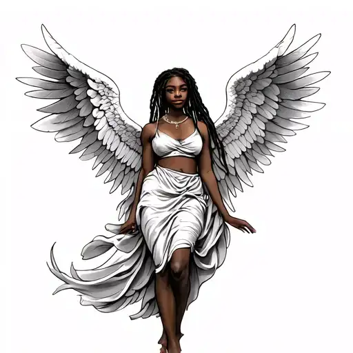 African Angel Full Body With Locs And Wings Spread