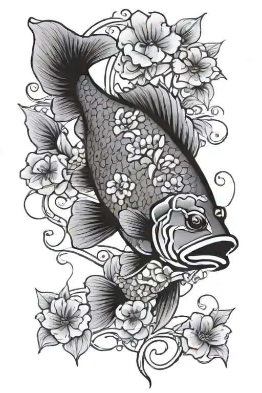 Bass Fish With Ojibwe Flowers