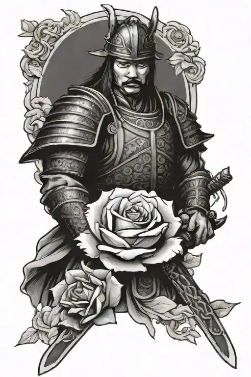 Samurai Warrior Holding Rose