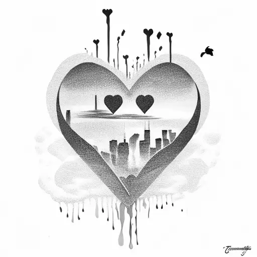 Chicago City With Sunset Background With Dripping Heart