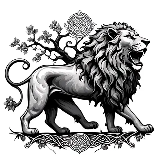 Celtic Tree Rowan With Lion Walking Around It