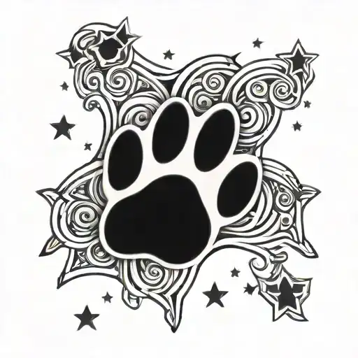 Dog Paw Print Surrounded By 5 Stars